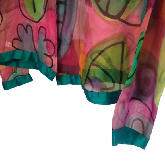 100% Silk Sheer Organza Hand Painted Colorful Top - Picture 12 of 15